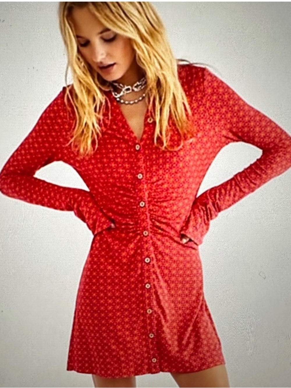 Free People Shayla Mini Dress Collar Button Up Ruched - Picture 4 of 10